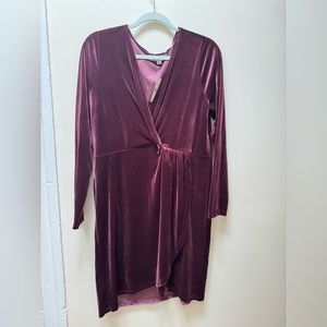 Loft, Rose Velvet Long sleve mini dress with front twist, size L